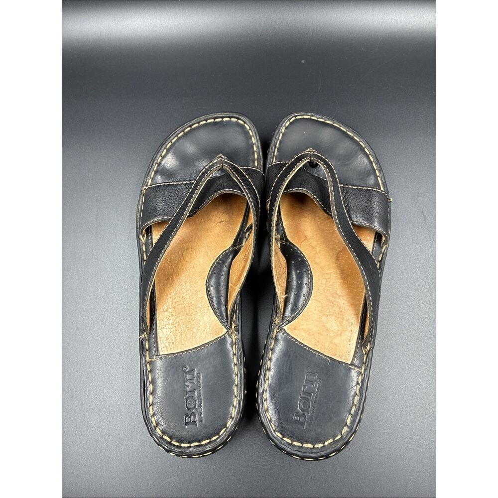 Born Zaka Sandals Women’s Size 7/38 Black Leather Thong Opanka Boho Comfort